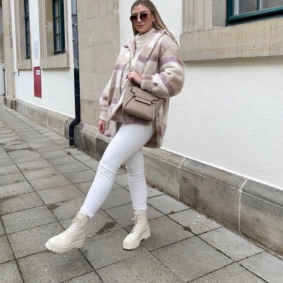 H&M Plaid Pastel Colors Faux Shearling Jacket Lined Warm - Picture 5 of 14